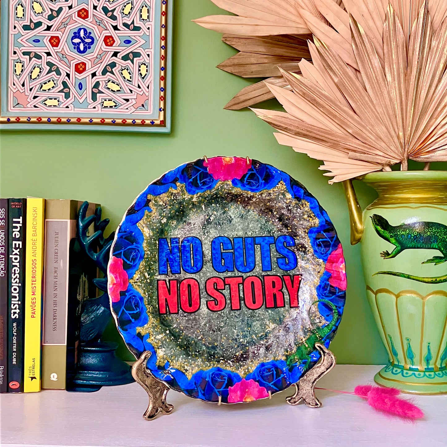 Grey Upcycled Wall Plate - “No Guts No Story” - by House of Frisson