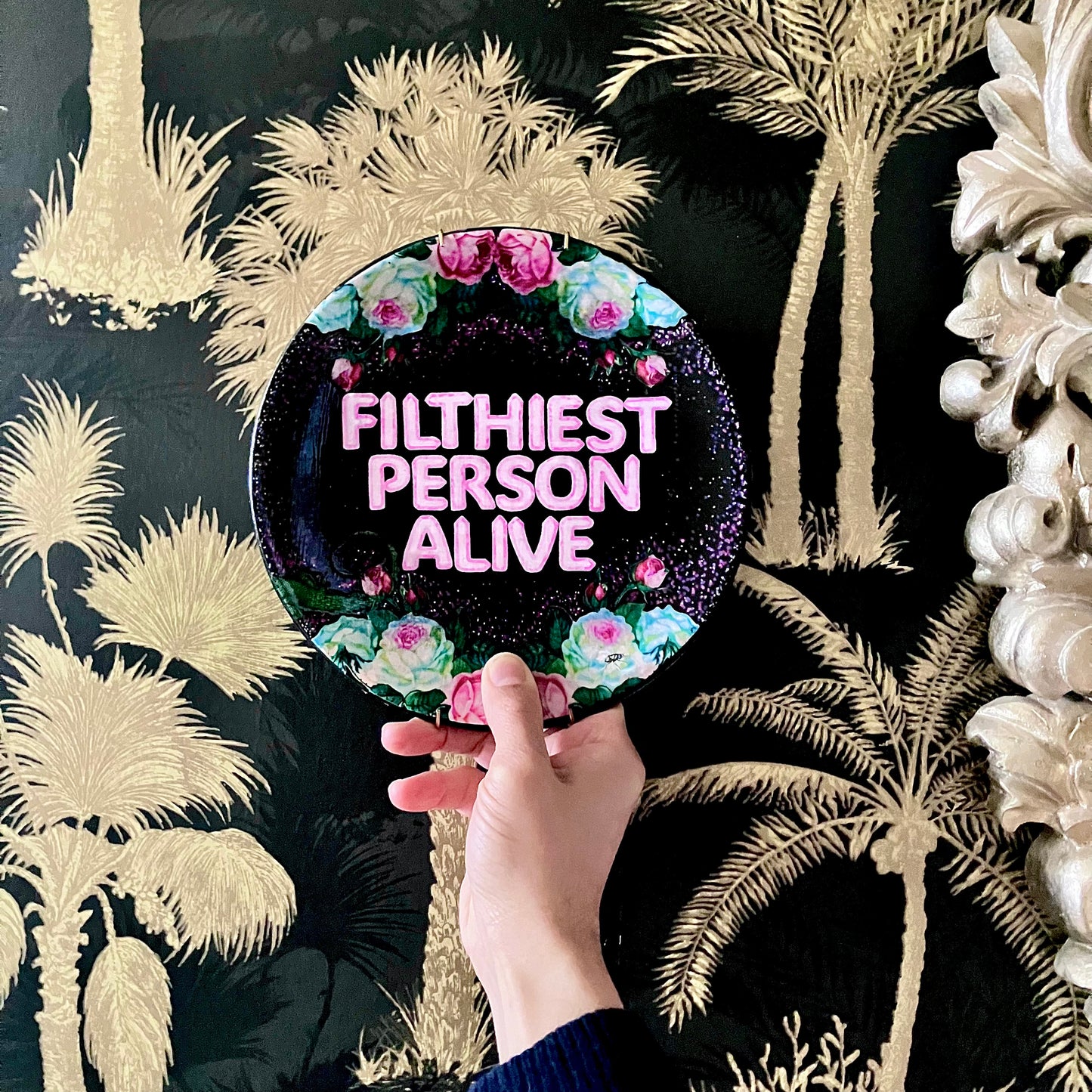 Black Upcycled Wall Plate - "Filthiest Person Alive" - by House of Frisson