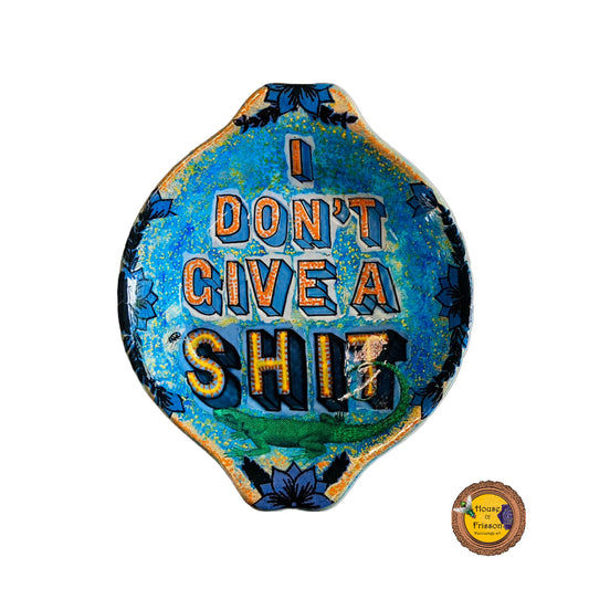 Blue Upcycled Wall Plate - "I Don't Give A Shit" - by House of Frisson