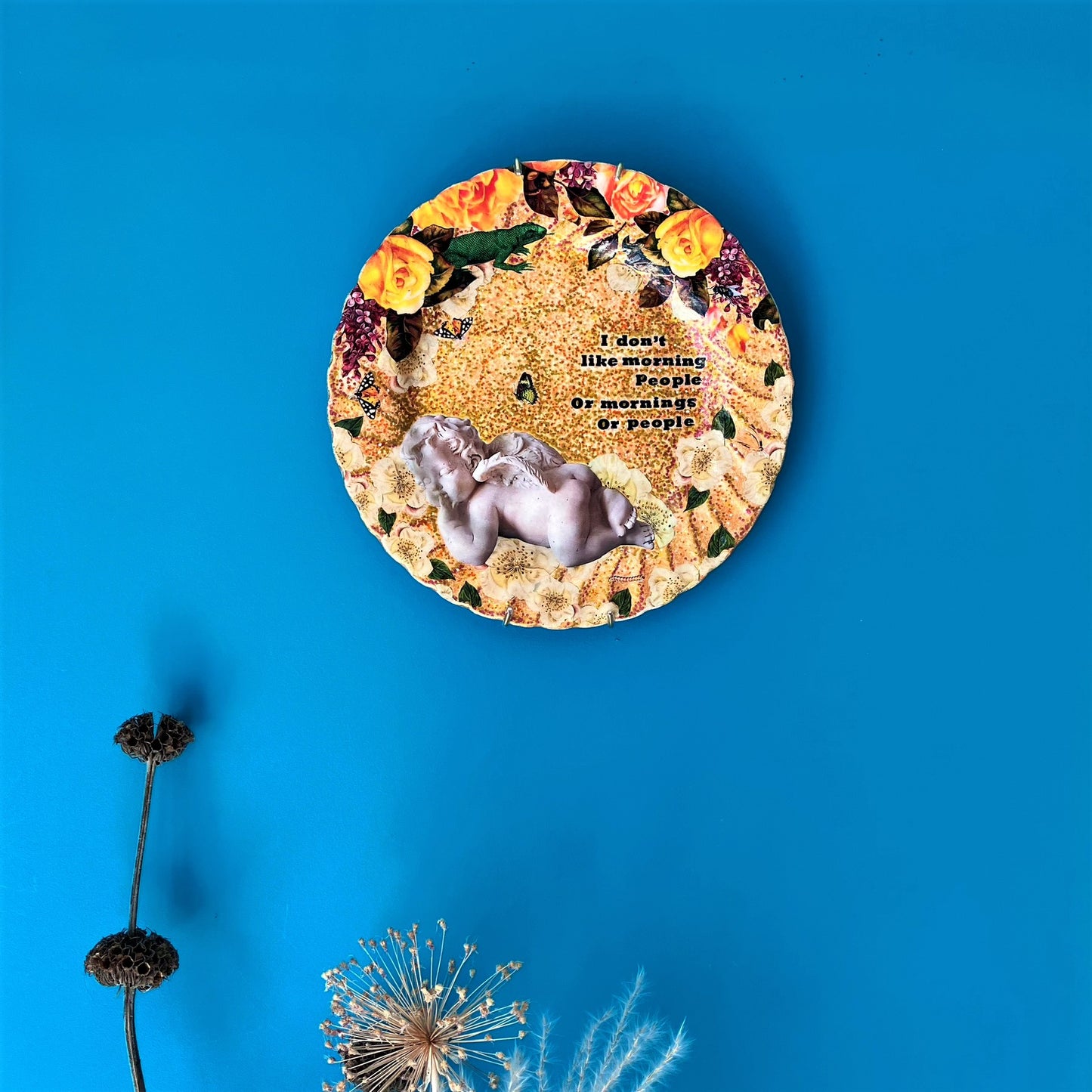 Gold Upcycled Wall Plate - "I Don't Like Morning People Or Mornings Or People" - by House of Frisson