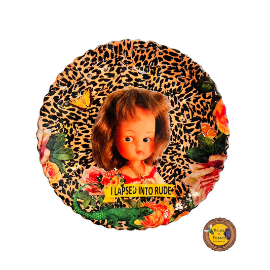 Orange Leopard Print Upcycled Wall Plate - "I Lapsed Into Rude" - by House of Frisson