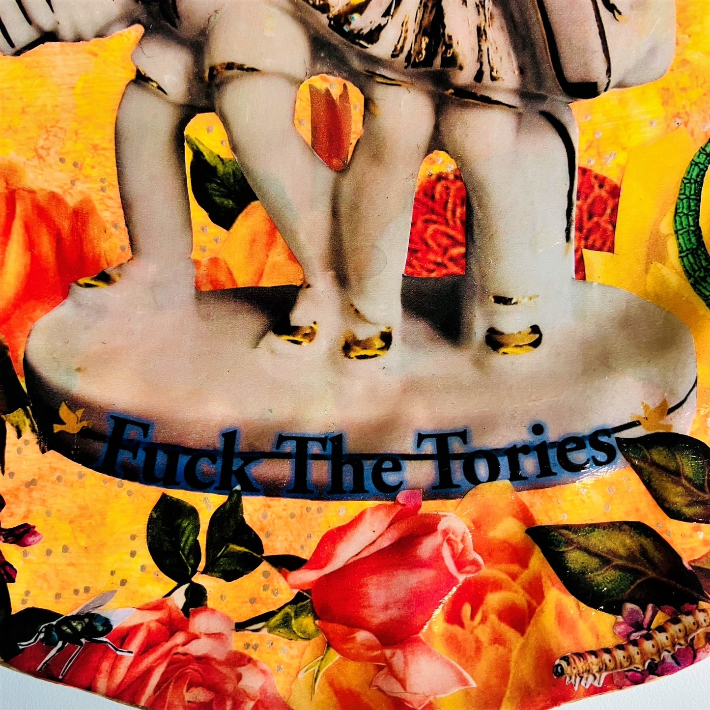 Orange Upcycled Wall Plate - "More Arts. Fuck The Tories" - by House of Frisson