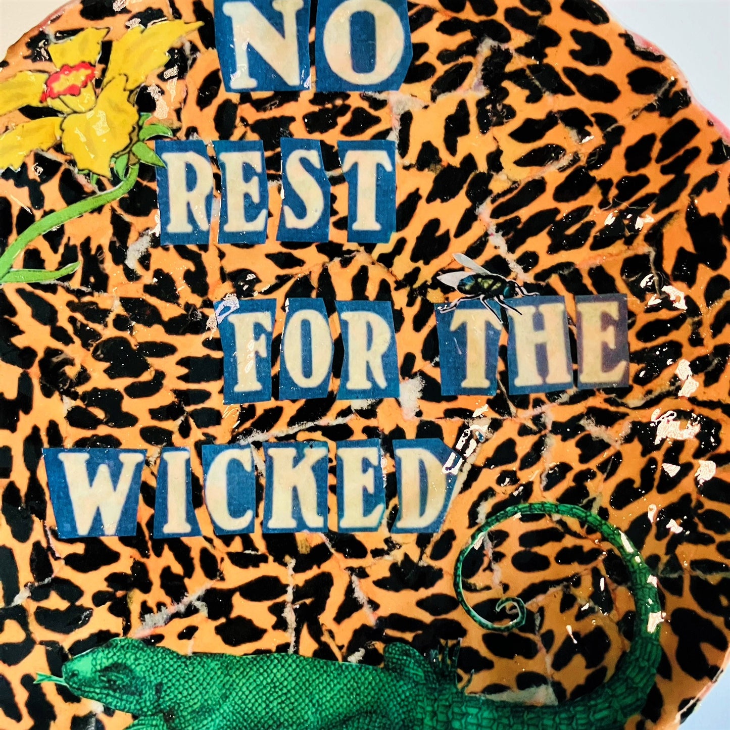 Orange Leopard Print Upcycled Wall Plate - "No Rest For The Wicked" - by House of Frisson