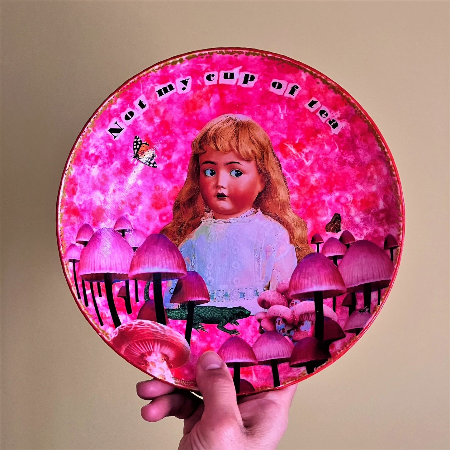 Pink Upcycled Wall Plate "Not My Cup Of Tea" - by House of Frisson