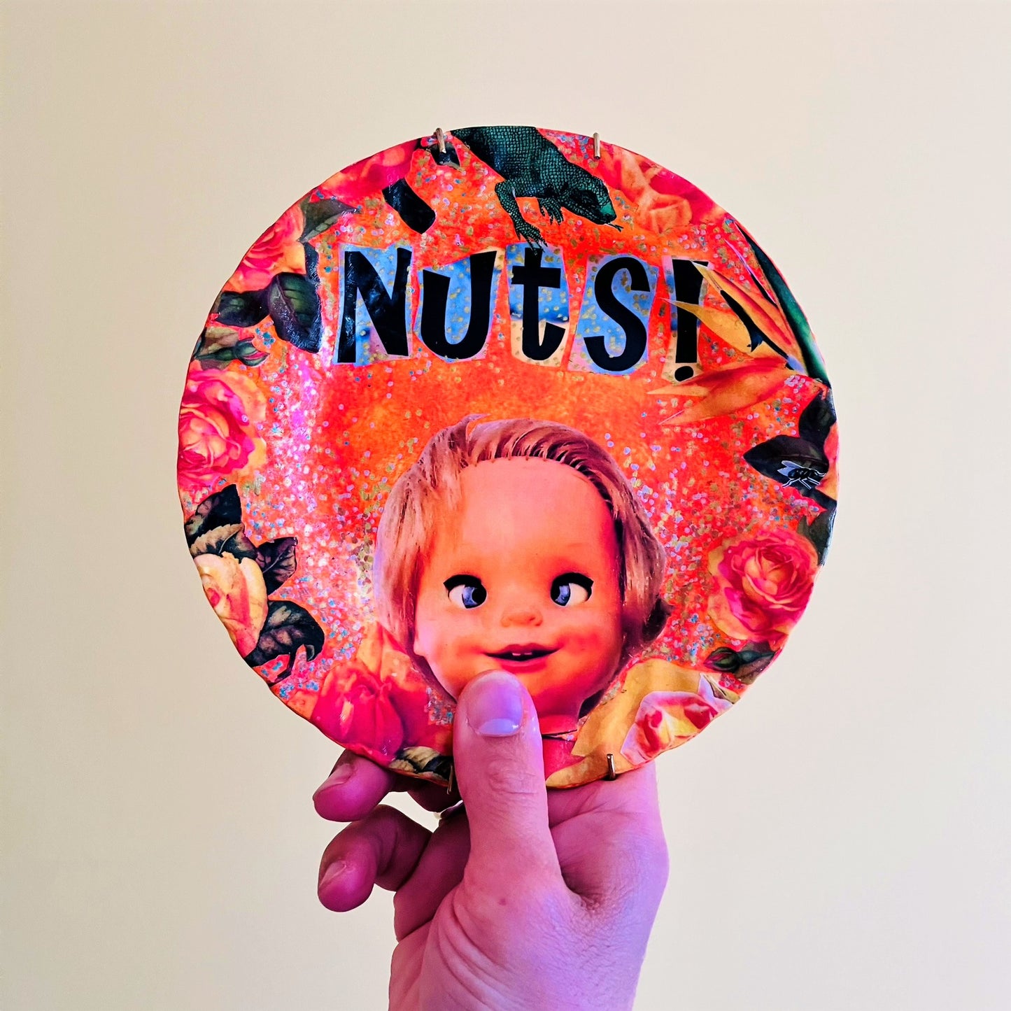Orange Upcycled Wall Plate - "Nuts" - by House of Frisson
