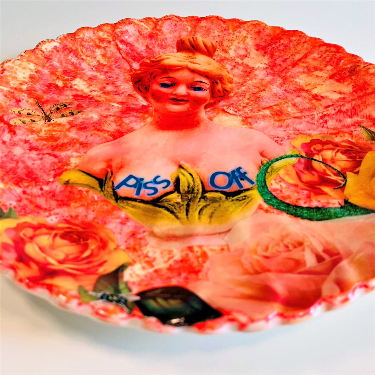 Coral Upcycled Wall Plate - "Piss Off" - by House of Frisson