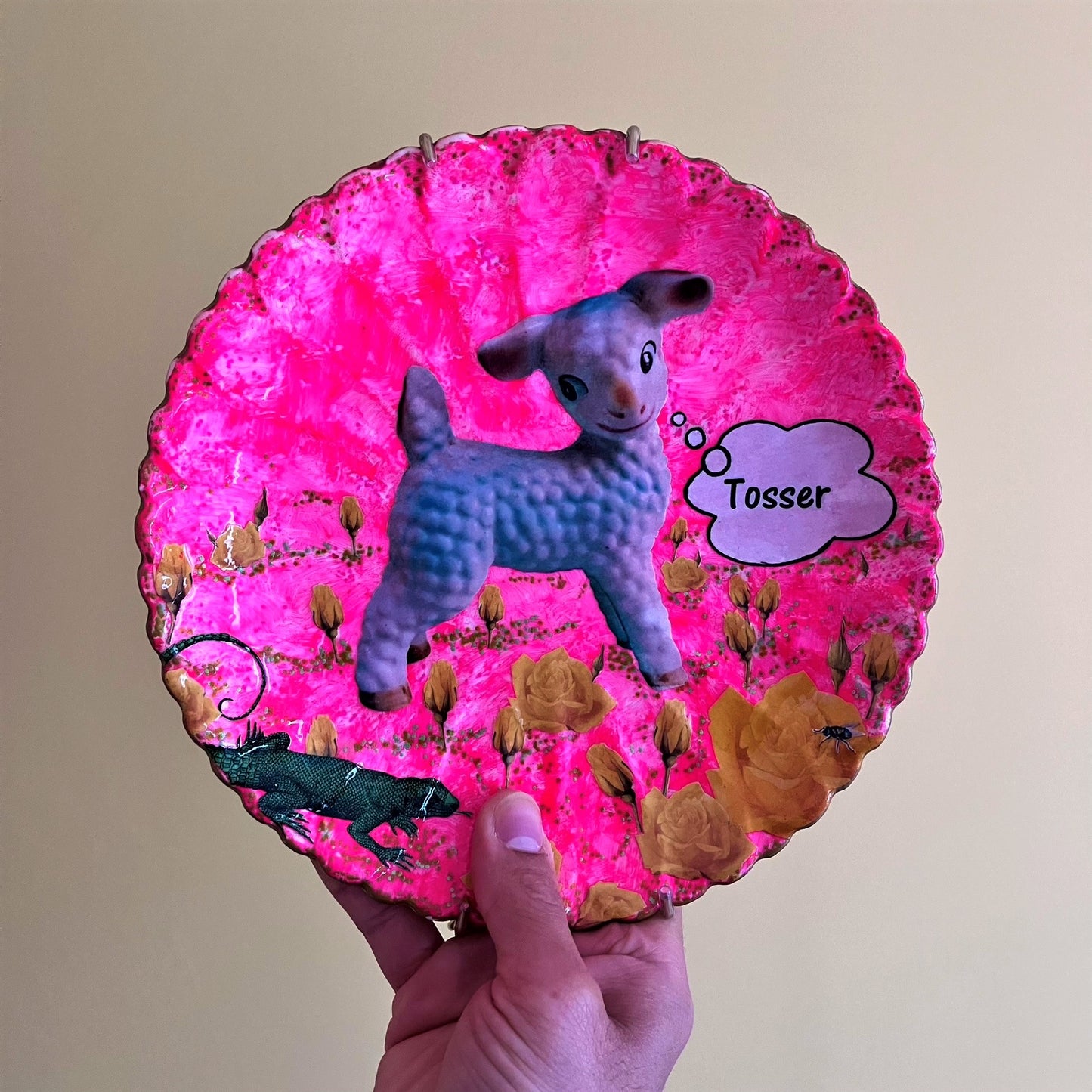 Pink Upcycled Wall Plate - "Tosser" - by House of Frisson
