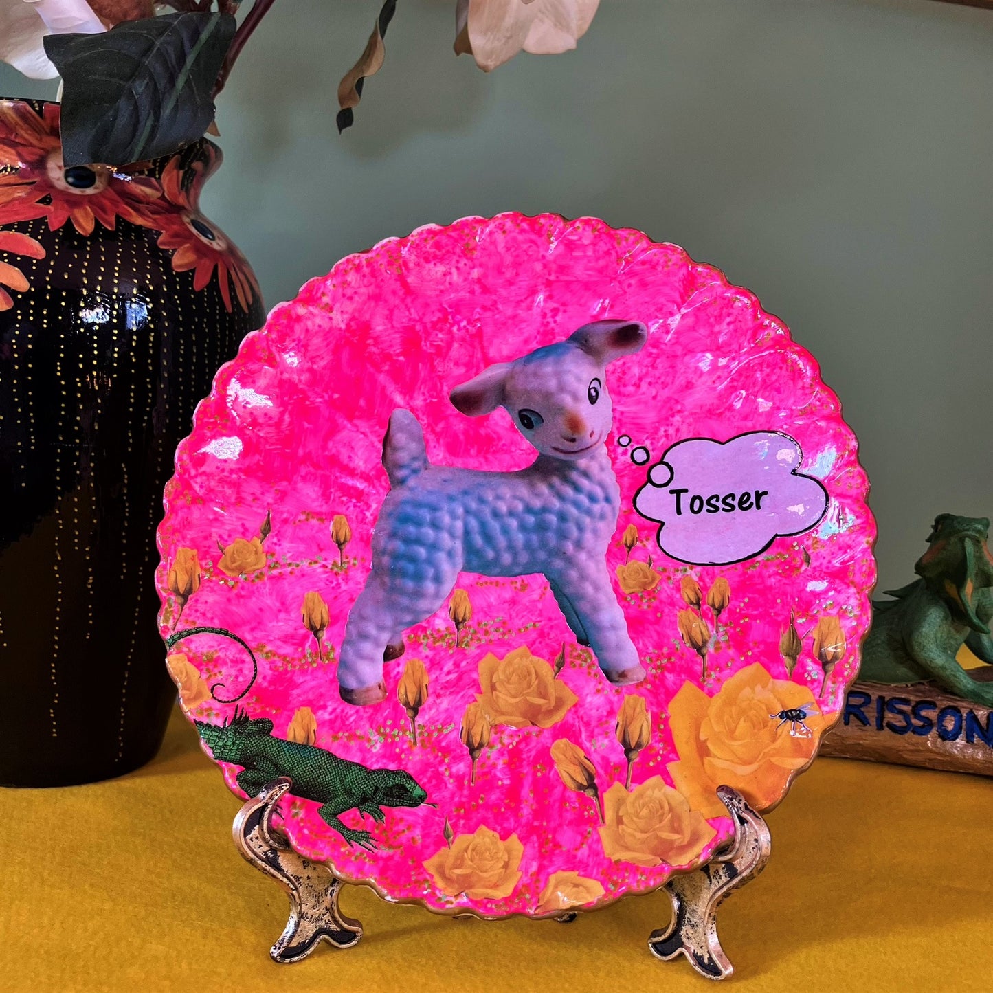 Pink Upcycled Wall Plate - "Tosser" - by House of Frisson
