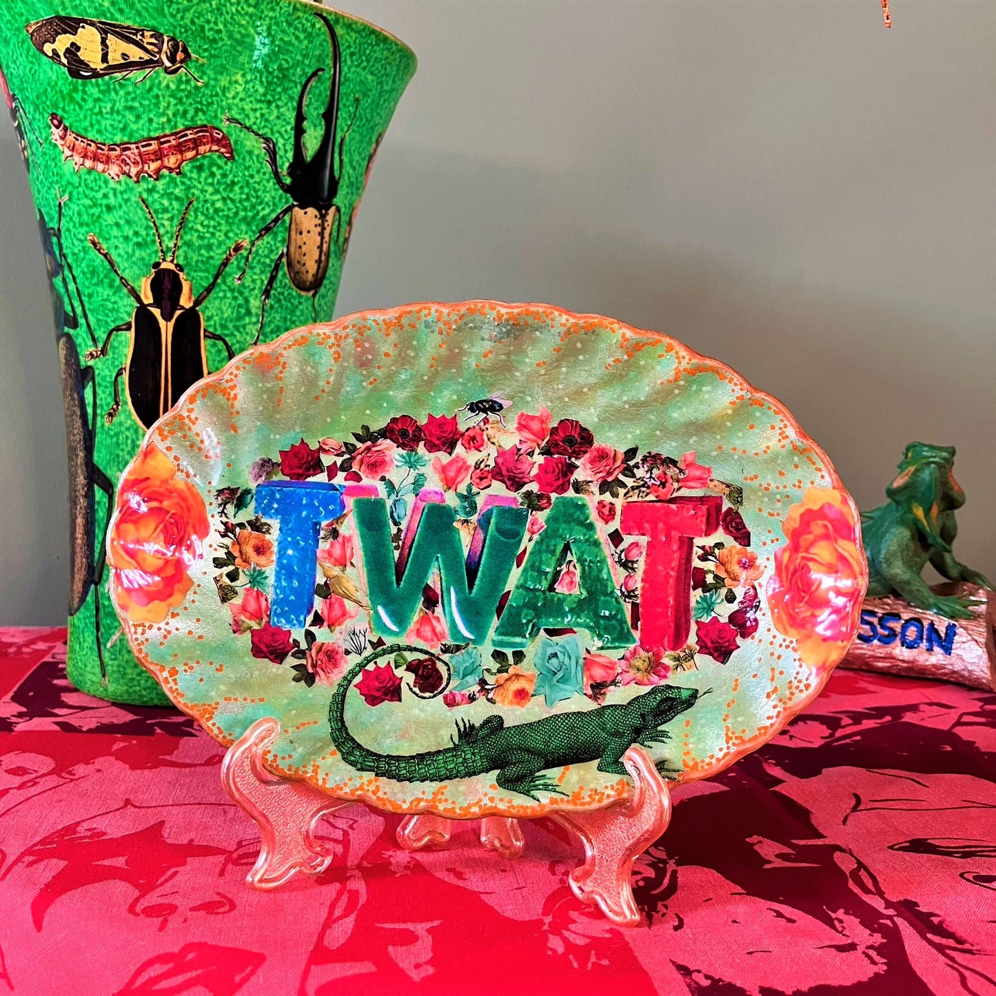 Green Upcycled Wall Plate - "Twat" - by House of Frisson