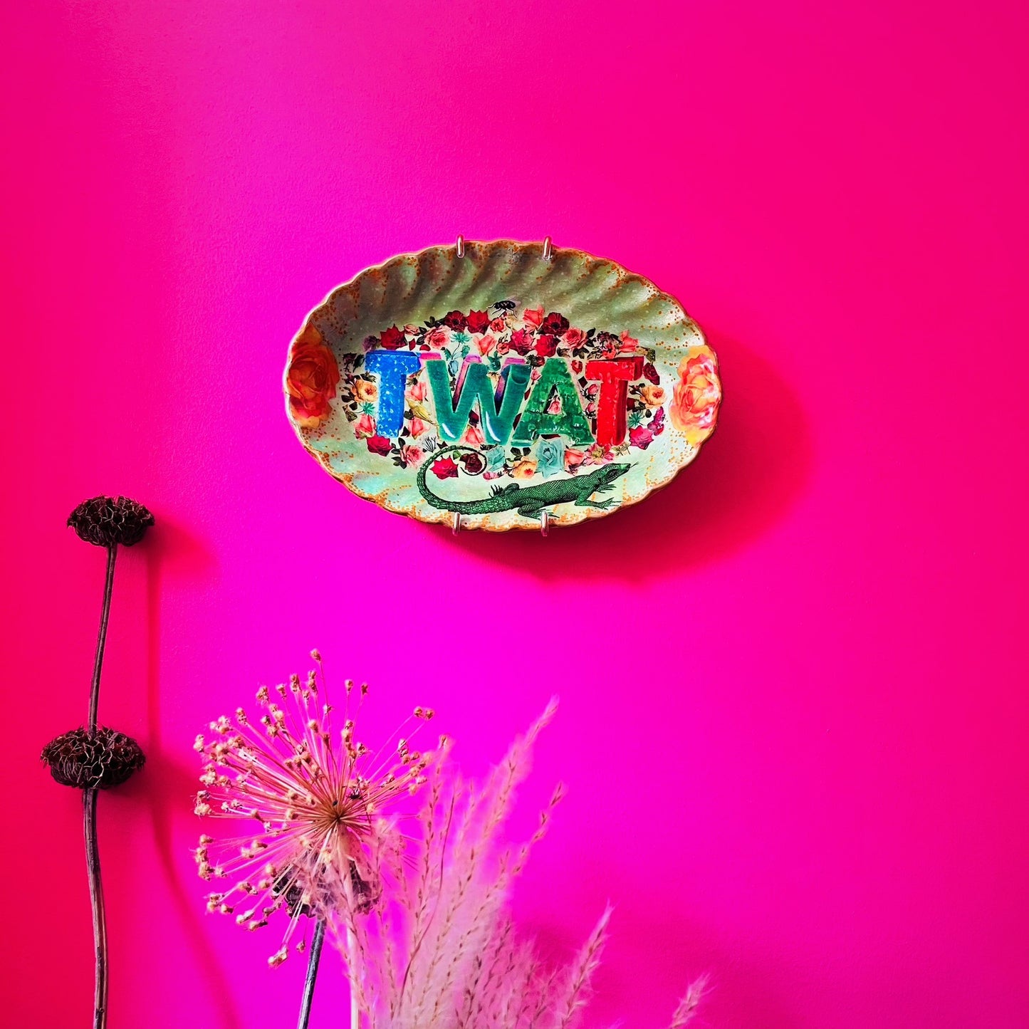 Green Upcycled Wall Plate - "Twat" - by House of Frisson