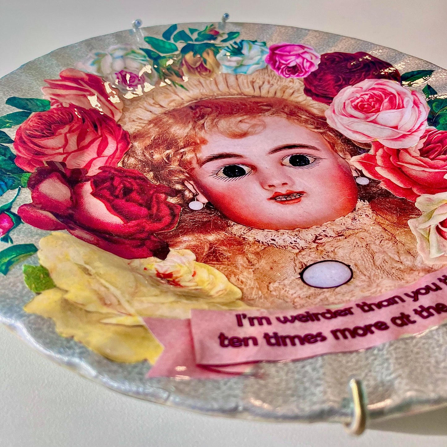 Silver Upcycled Wall Plate "I'm Weirder Than You Think Ten Times More At The Very Least" - by House of Frisson