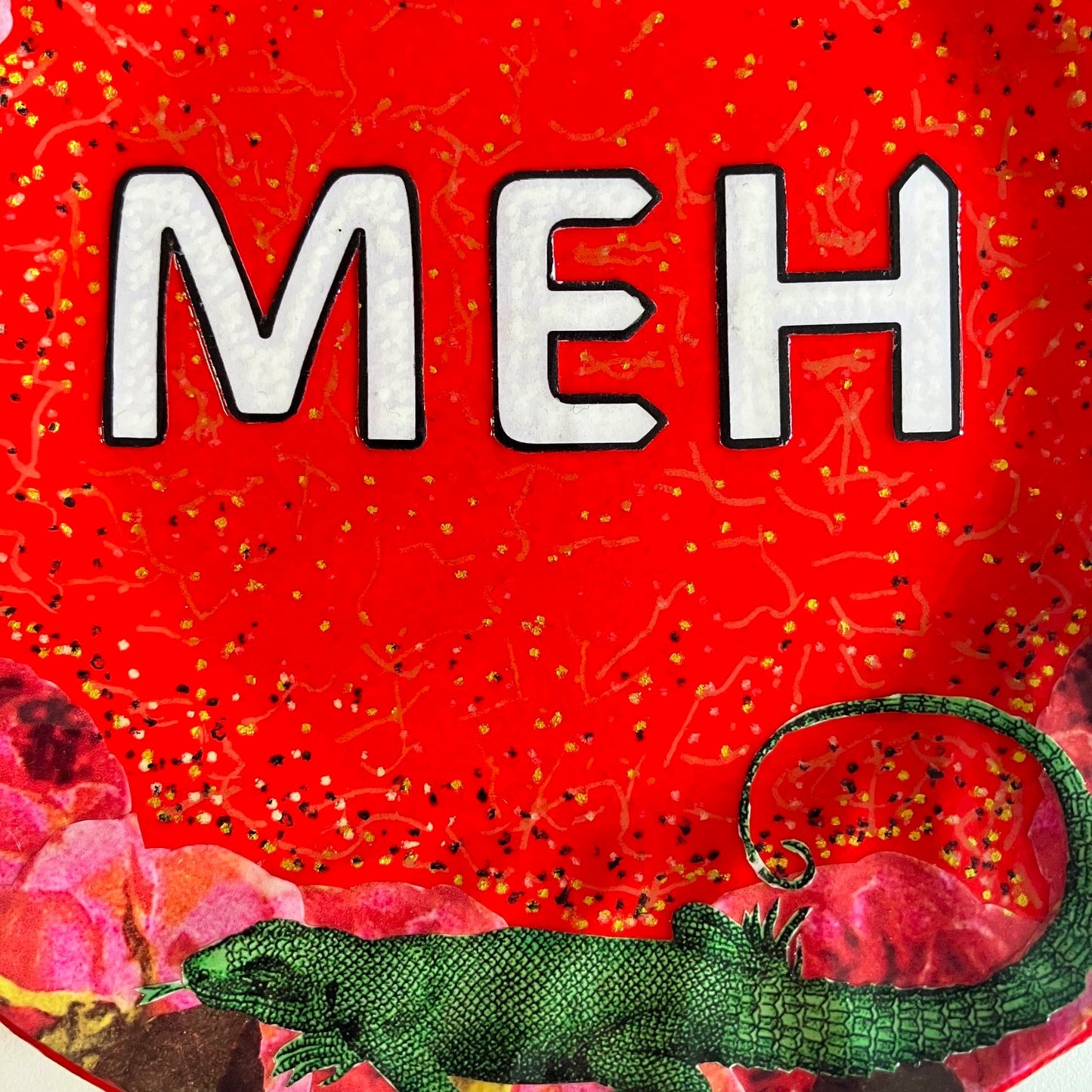Red Upcycled Wall Plate - "Meh" - by House of Frisson