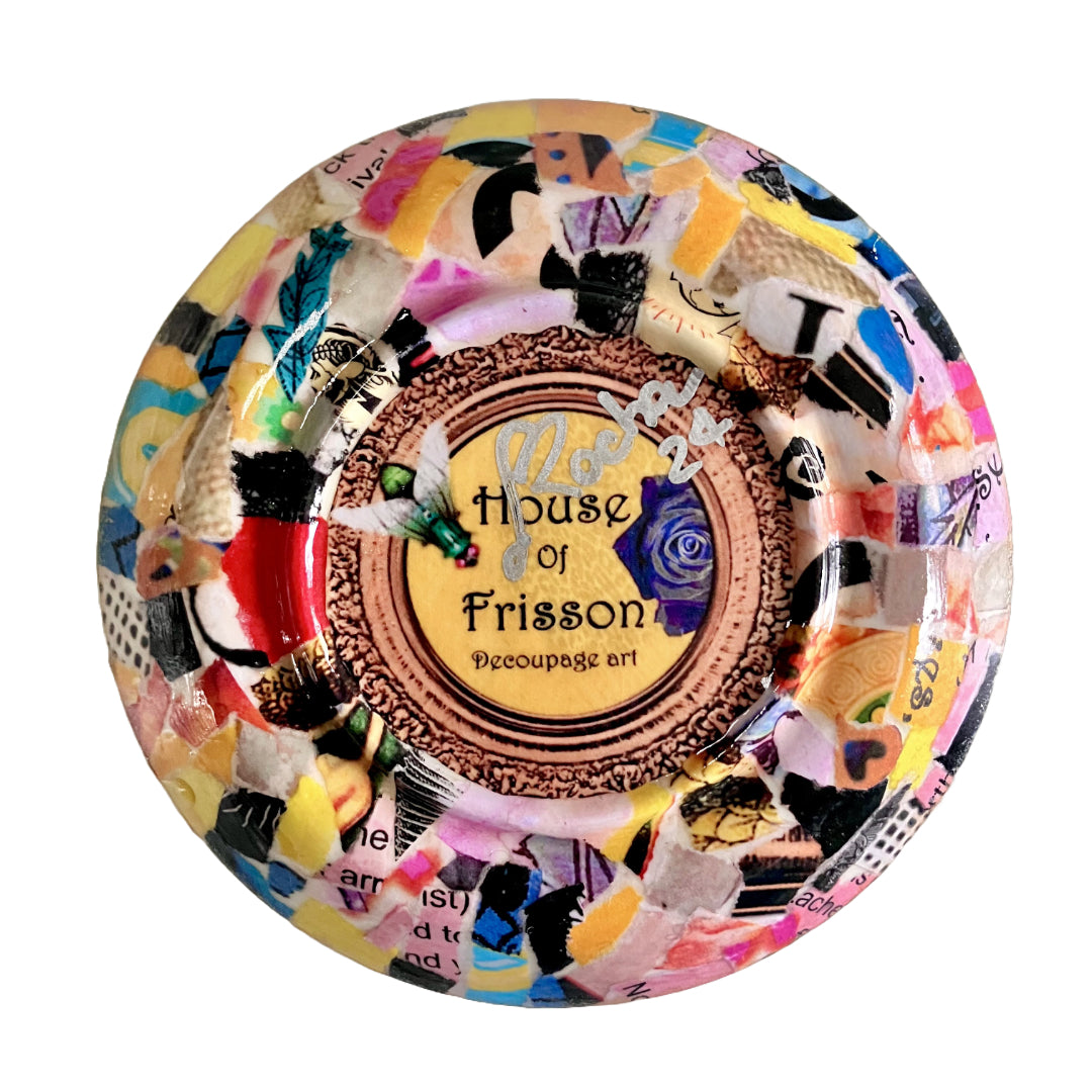 "Pictorial Disobedience" Trinket Dish by House of Frisson. Showing back of the dish with House of Frisson's logo.