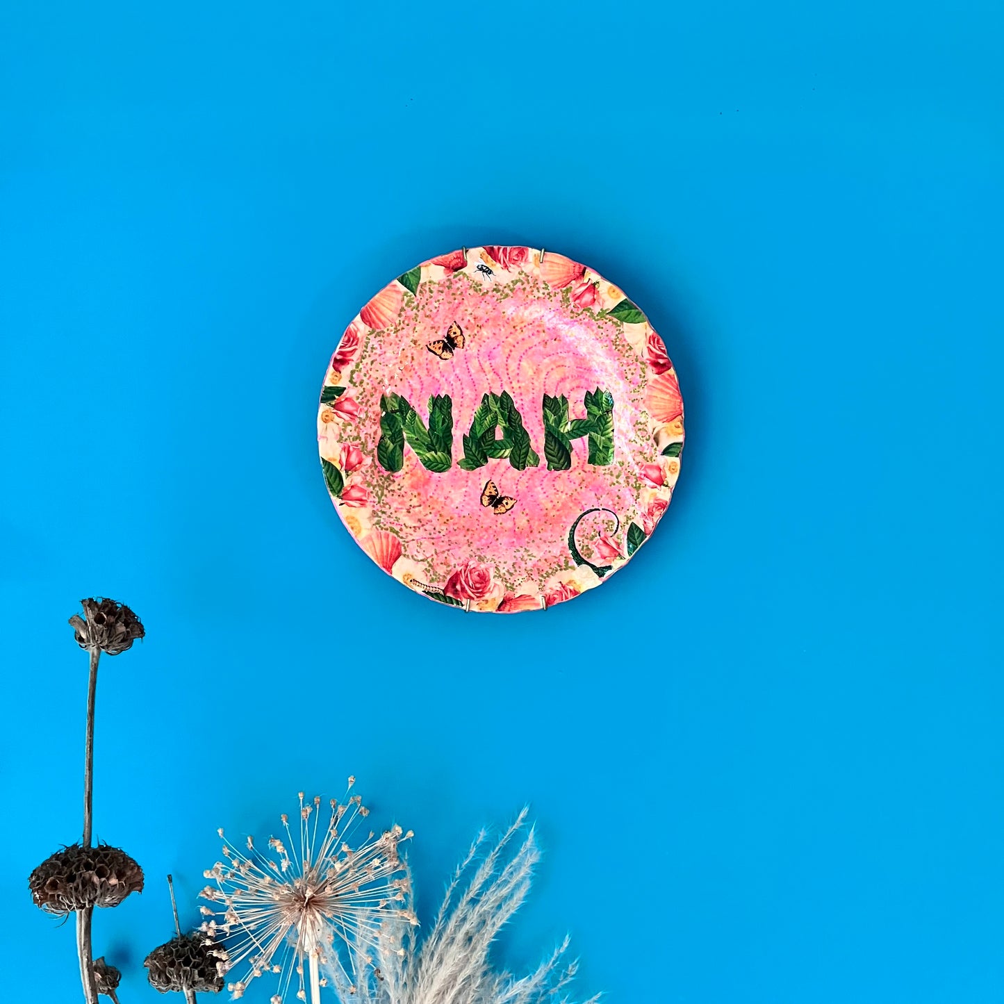 Pink Upcycled Wall Plate - “Nah” - by House of Frisson