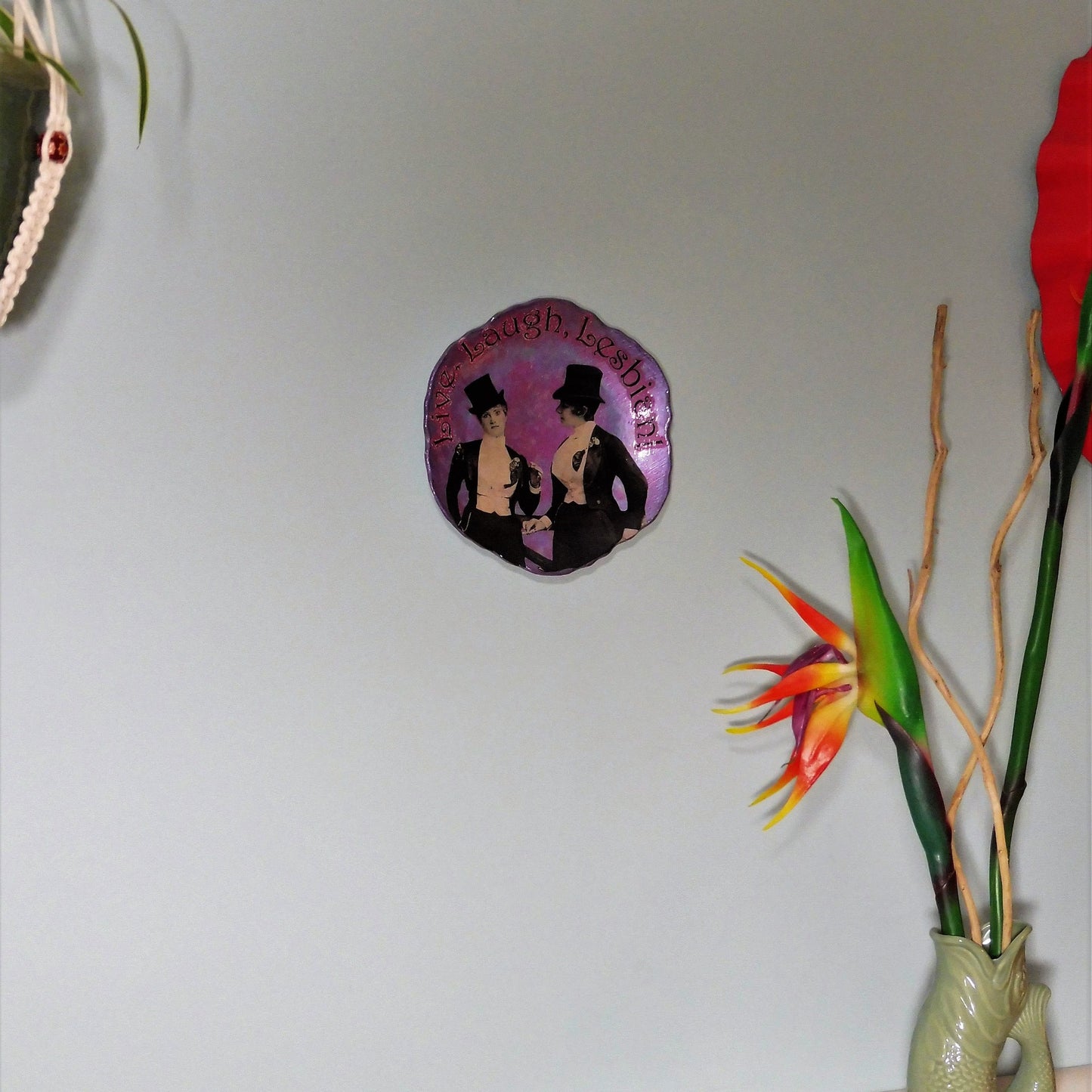 House of Frisson Live, Laugh, Lesbian! Purple Wall Plate lifestyle picture