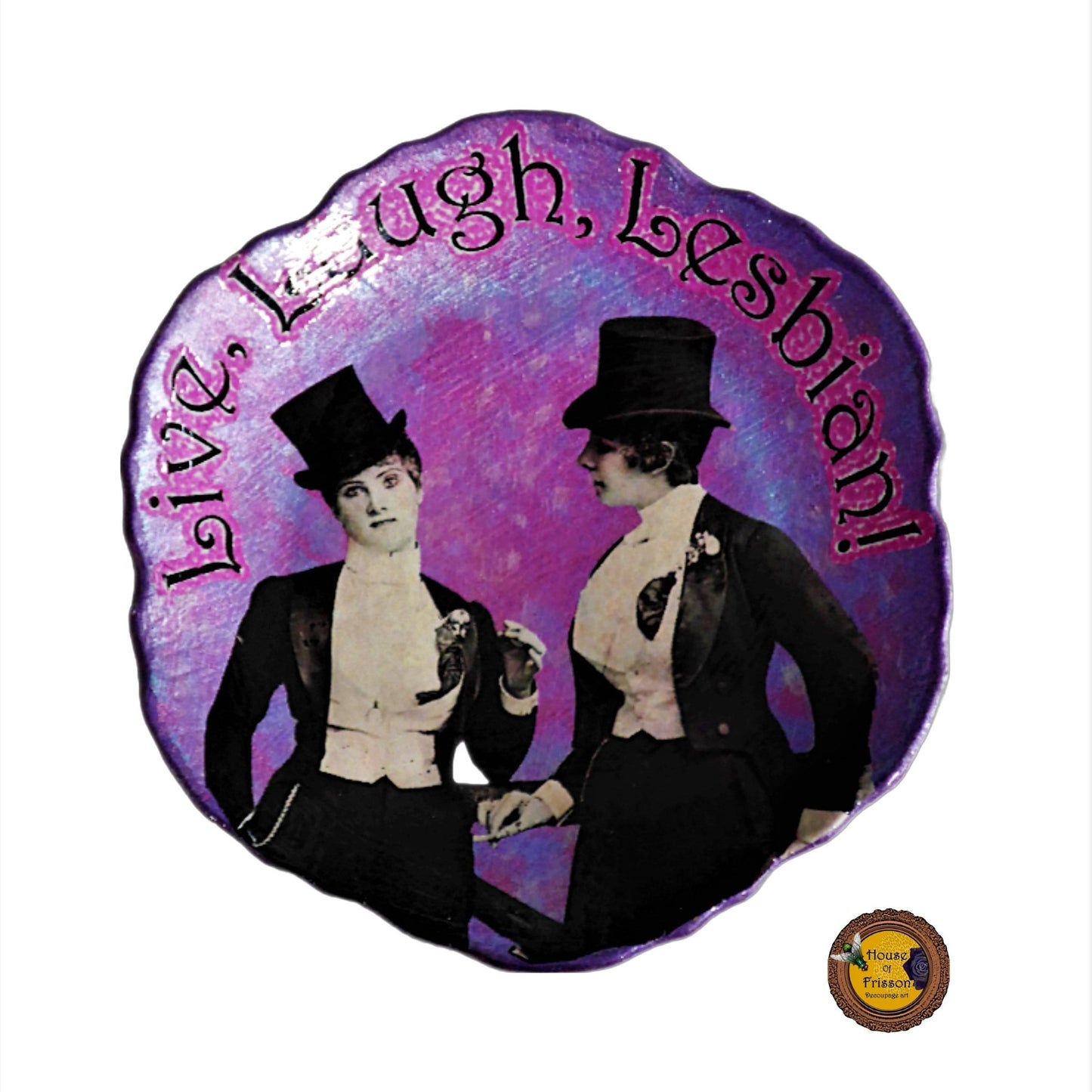 House of Frisson Live, Laugh, Lesbian! Purple Wall Plate front