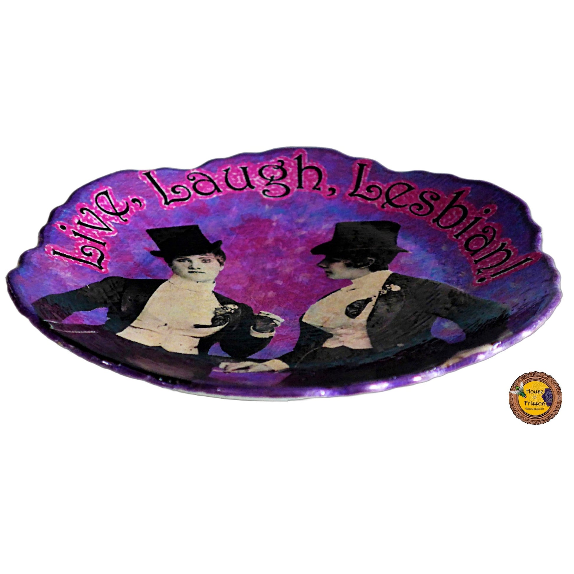 House of Frisson Live, Laugh, Lesbian! Purple Wall Plate details
