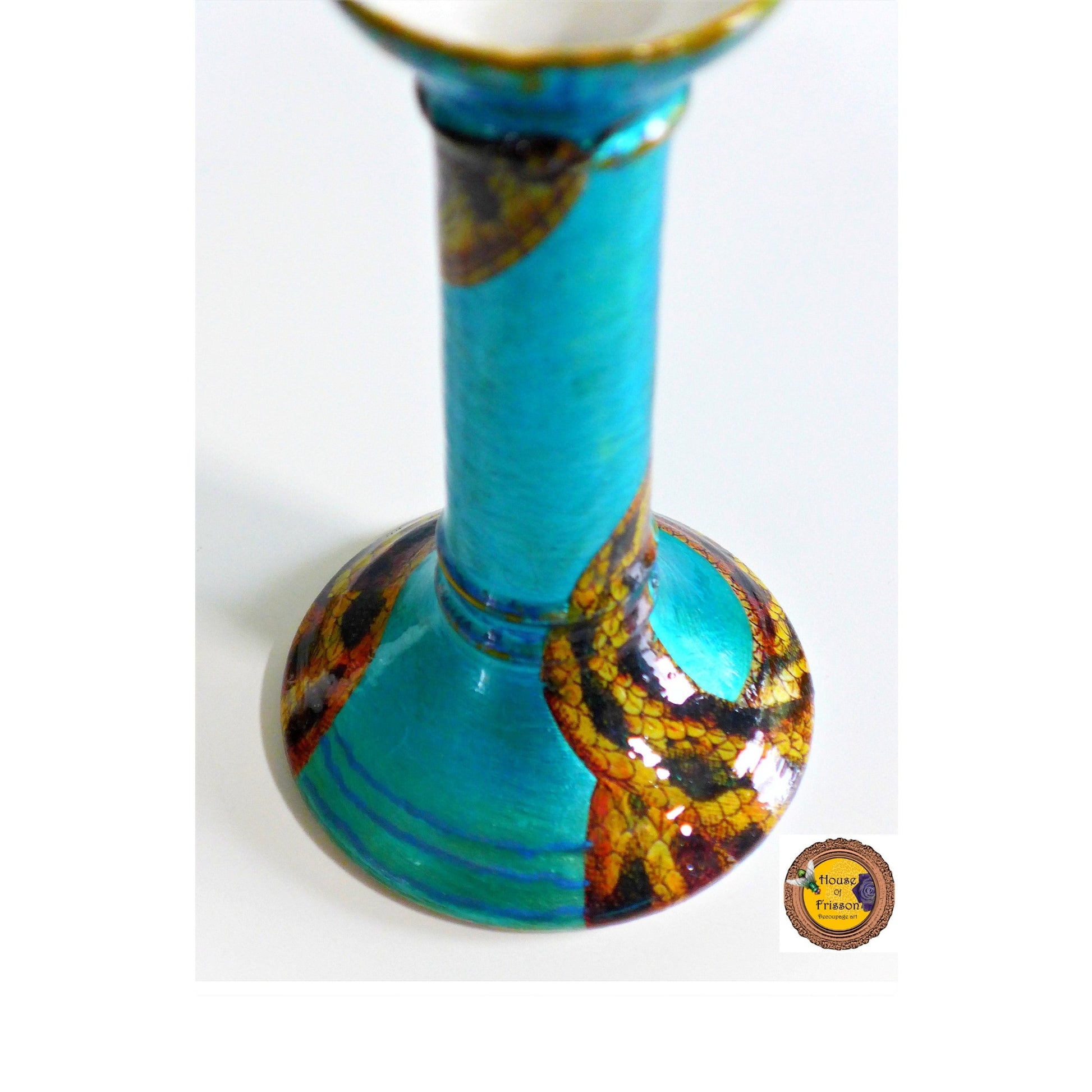 House of Frisson Snake On Candlestick Metallic Blue Candlestick details