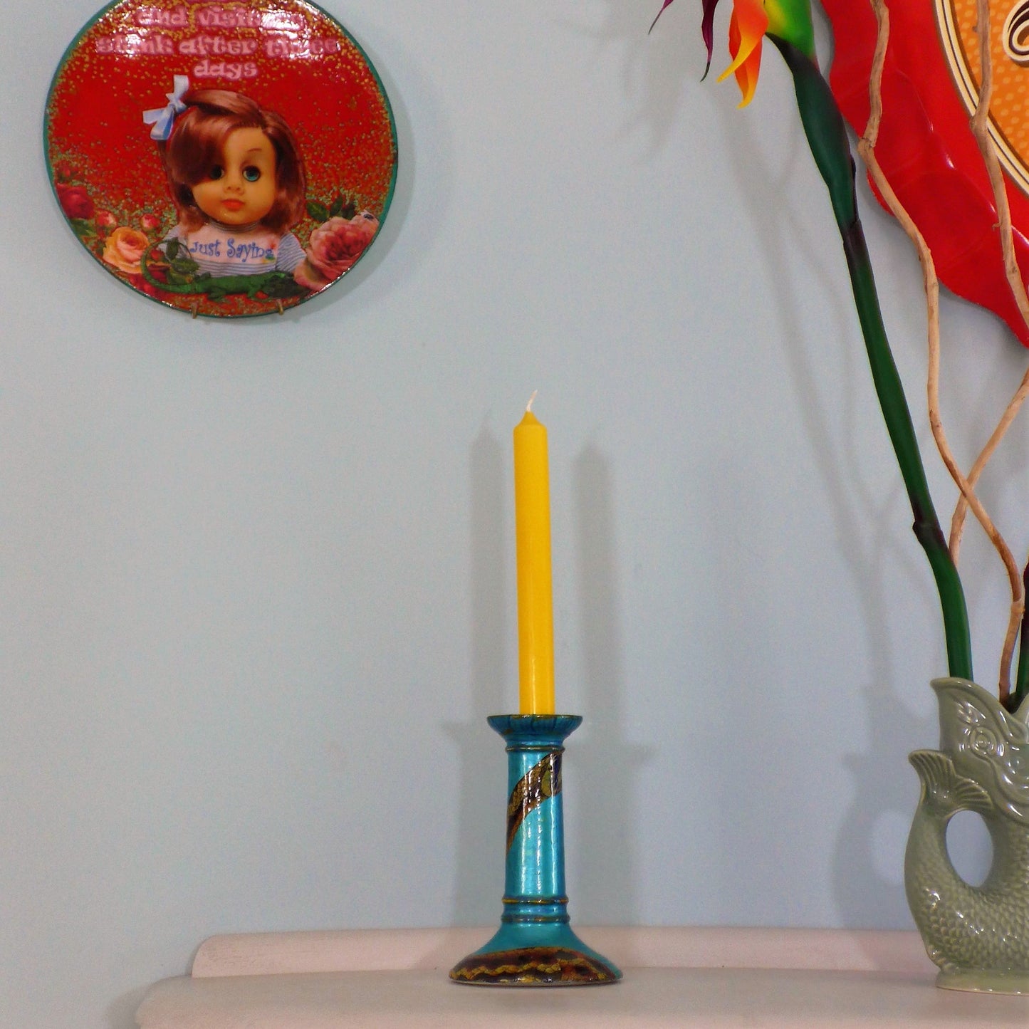 House of Frisson Snake On Candlestick Metallic Blue Candlestick lifestyle image